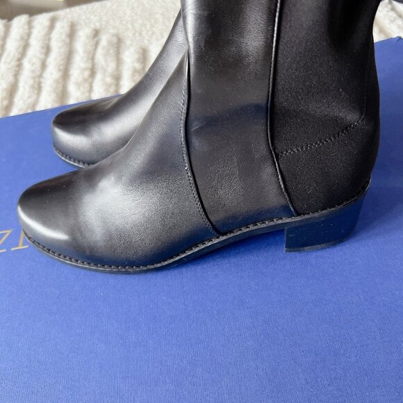 Stuart Weitzman City 5050 Heel Over The Knee OTK Black Leather Boots US 7 SPAIN - Picture 7 of 13